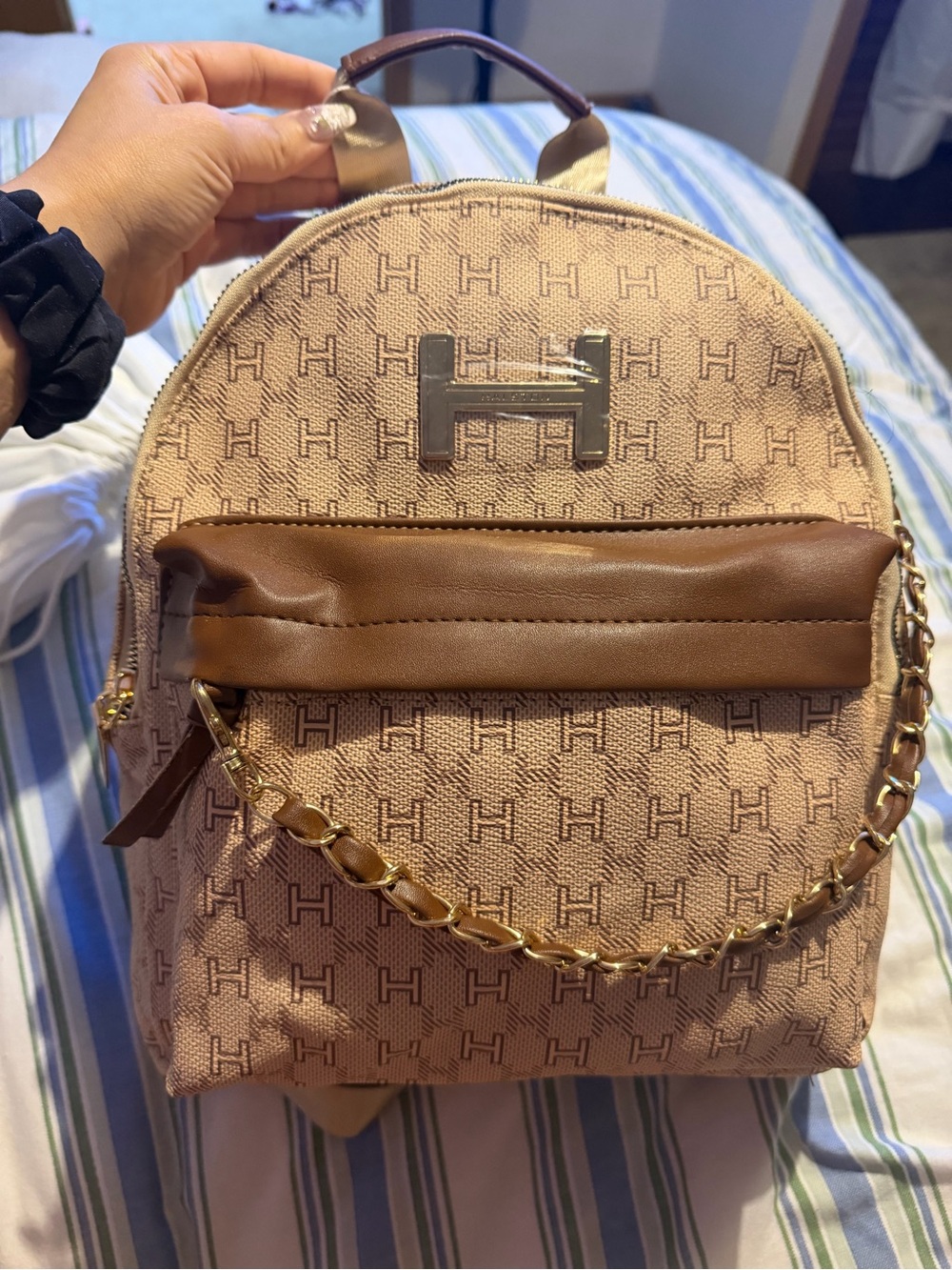 Women's Tan Logo Mini Backpack